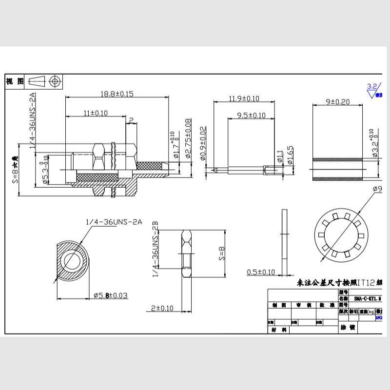 优质纯铜连接器接头RP-SMA-KY-1.5母头RPSMA-C-KY反极KY外螺内针 - 图0