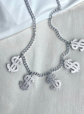 G酒吧夜店金色亮片美元吊坠项链