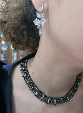 细choker短锁骨链[蕾丝米珠]项链子防过敏手工串珠女神颈环项圈