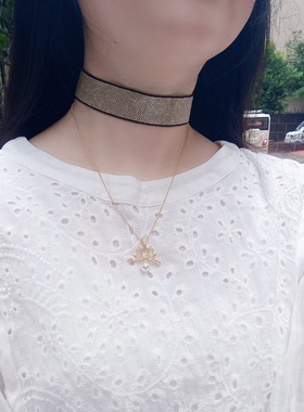 波光粼粼手工串珠DIY金属奶茶金属色网格纹宽版手排手链手镯饰品