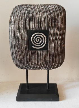 侘寂风木雕年轮螺旋纹抽象艺术摆件玄关客厅办公室软装创意装饰品