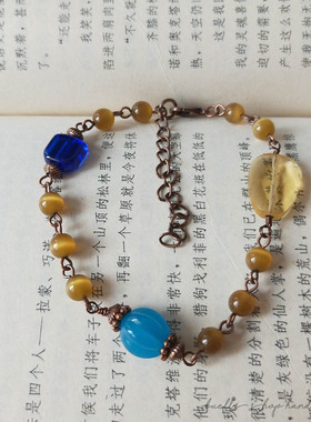 原创设计手作新品别致撞色设计人工宝石装饰艺术手链手环饰品女