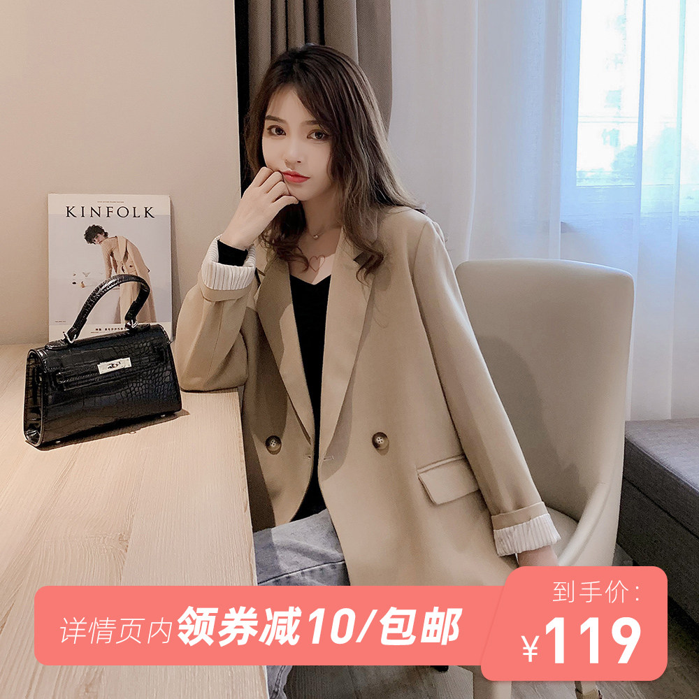 网红小西装中长款韩版宽松气质外套 沐乃衣女装西装