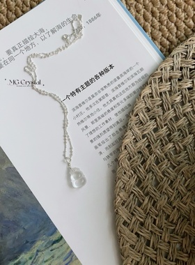 天然白水晶葫芦吊坠项链锁骨链