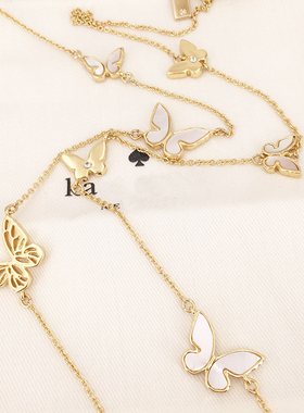 Long butterfly  Necklace时尚长款贝母蝴蝶多坠项链孤品