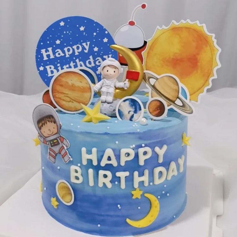 宇航员蛋糕装饰摆件太空主题航天火箭宇航员星球银河生日插牌插件 - 图2