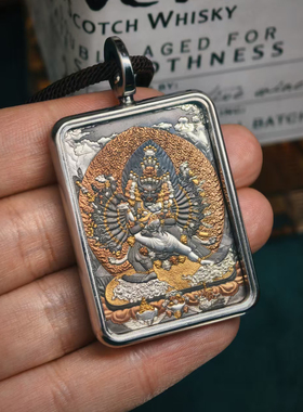 巴赫工作室非遗陨铁大威德金刚唐卡手工铁翦金工艺吊坠男女项链