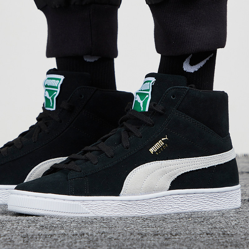 彪马puma suede mid男女中帮翻毛皮绒面复古休闲板鞋黑380205-01