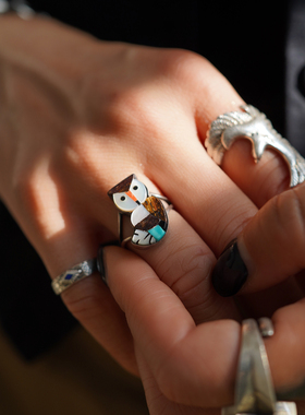 阿美咔叽风格纯银拼石戒指