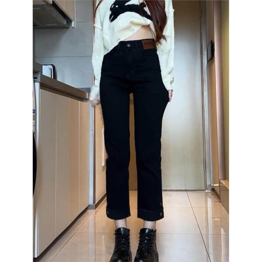 黑色高腰弹力烟管牛仔裤女春秋大码宽松显瘦小个子九分直筒法棍裤,淘宝优惠券,粉丝福利购,淘宝优惠卷