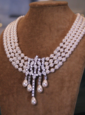 设计感多层人造珍珠项链复古优雅锁骨链锆石婚纱礼服配饰新娘拍照