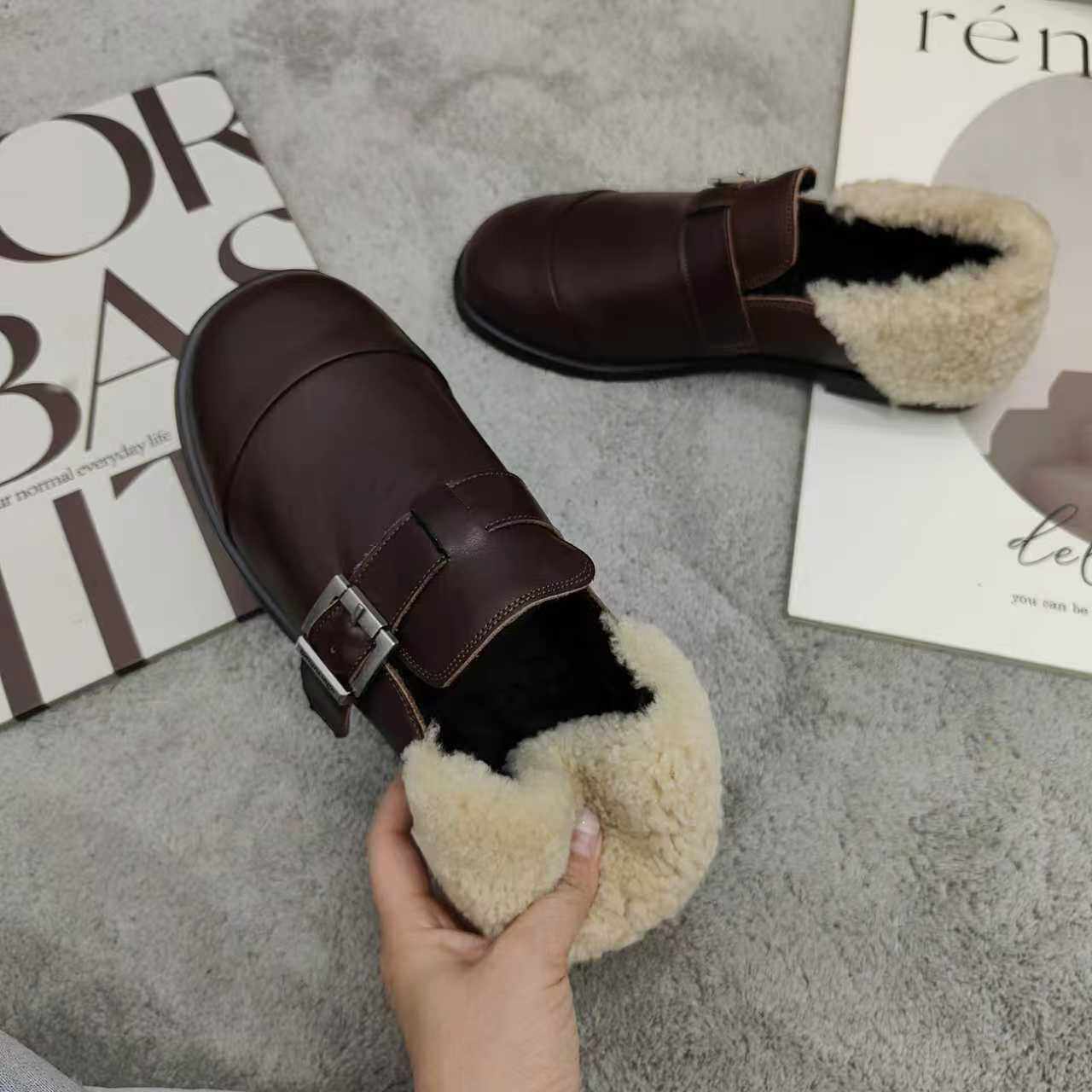 英伦风小皮鞋女2025冬季新款头层牛皮纯羊毛平底舒适加绒乐福鞋女,淘宝优惠券,粉丝福利购,淘宝优惠卷