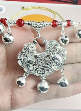 中国风汉服相思红豆项圈亮金银色铃铛有声音项链女(超大长命锁)