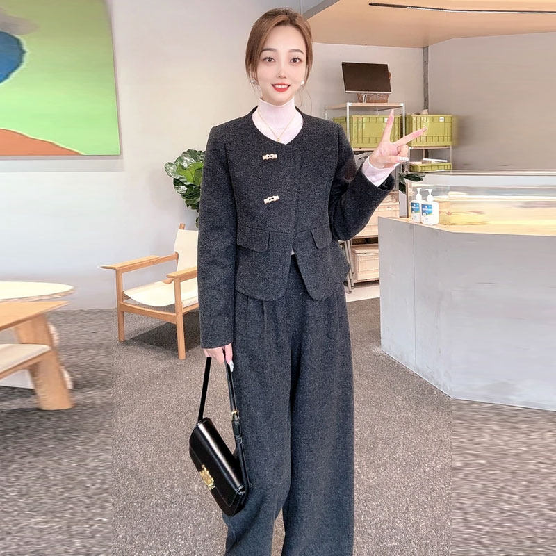 秋季套装女款爆款2025新款时尚小香风毛呢外套阔腿裤休闲两件套,淘宝优惠券,粉丝福利购,淘宝优惠卷