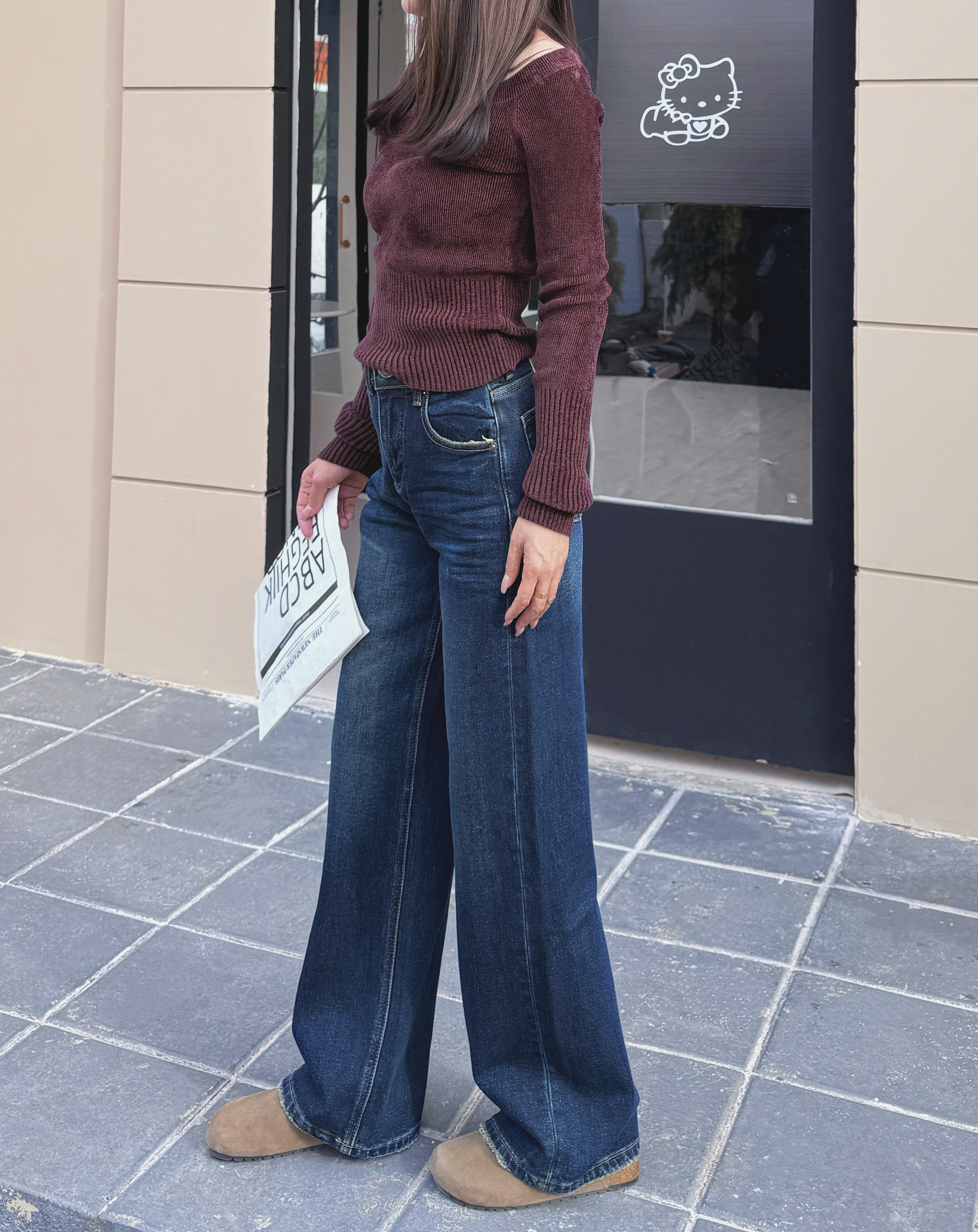 tangblue抓绒窄版直筒牛仔裤女钢印字母弹力显瘦磨毛拉绒发热保暖,淘宝优惠券,粉丝福利购,淘宝优惠卷