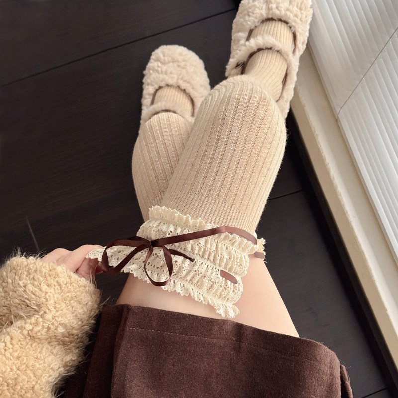 秋冬款加厚保暖咖色过膝袜蝴蝶结白色长筒袜蕾丝花边烟灰色大腿袜,淘宝优惠券,粉丝福利购,淘宝优惠卷