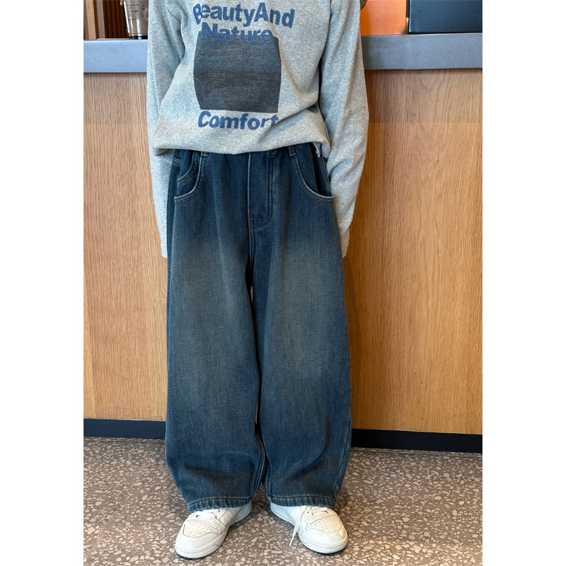 凯文家童装2025年冬季新品男童中大童韩版水洗直筒儿童加绒牛仔裤,淘宝优惠券,粉丝福利购,淘宝优惠卷