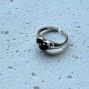 Niche S925 sterling silver vintage distressed inlaid heart-shaped black agate open ring