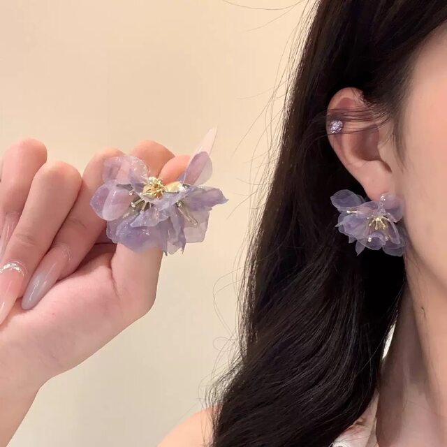 JU ງາມ! JU ເປັນອະເນກປະສົງ! ຕຸ້ມຫູດອກກຸຫລາບທະເລຊາຍ earrings S925 ເຂັມເງິນ