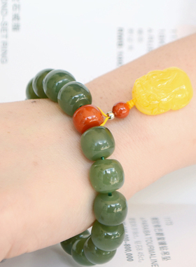 和田玉老型珠手串 湖青蜜蜡貔貅吊坠手链手饰色泽温润