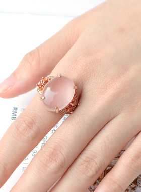 玫瑰粉水晶指环饰品送爱人芙蓉石