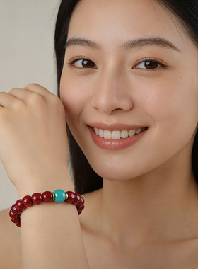 她世代晶体砂手链原矿颗粒朱砂手串男女款护身转运珠生日礼物