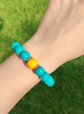 她世代国风优化绿松石手串男蜜蜡单圈手链女菱镁矿文玩生日礼物