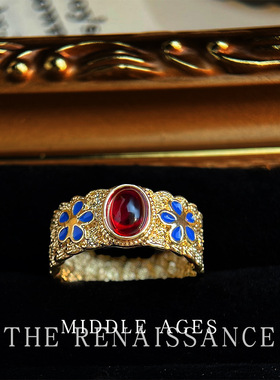 宫廷夜宴~vintage中古风珐琅滴釉戒指复古文艺食指戒小众轻奢手饰