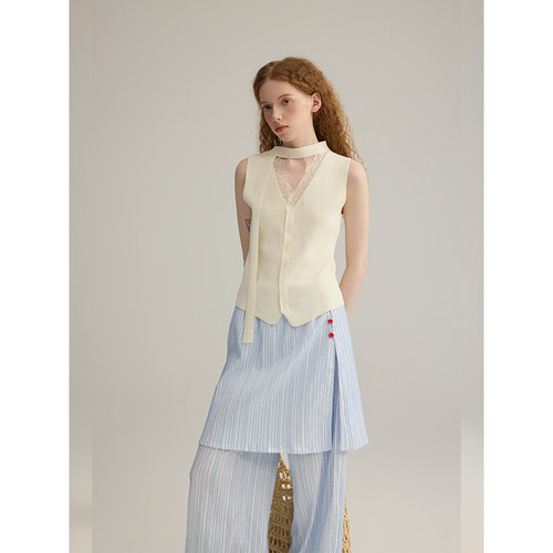 三十三【时海序章】条纹围裙假两件休闲裤女2025夏季法式小众长裤 - 图2