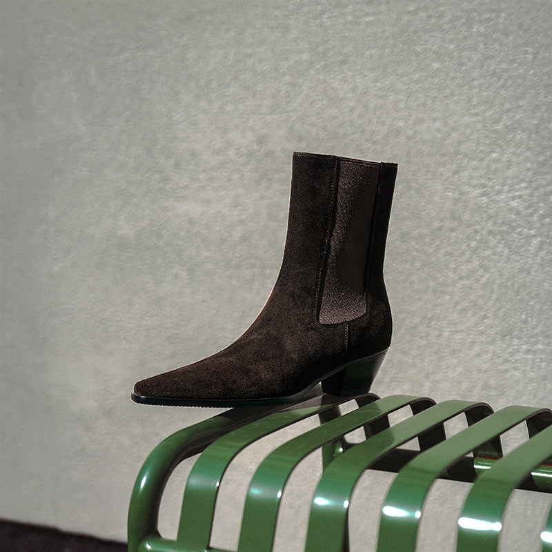 COVONTY「小众设计师」电影感 游牧风高跟切尔西短靴女棕色瘦瘦靴,淘宝优惠券,粉丝福利购,淘宝优惠卷