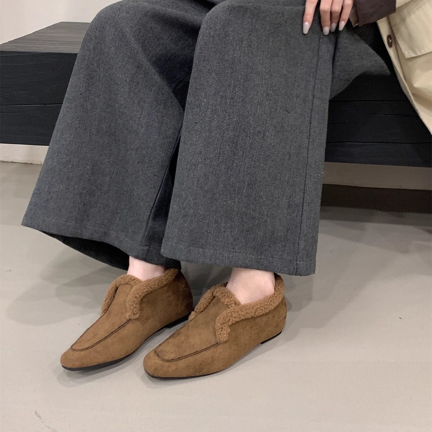 2025秋冬新款加绒毛毛鞋圆头平底厚底深口保暖棉鞋百搭单鞋女鞋,淘宝优惠券,粉丝福利购,淘宝优惠卷