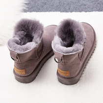 Winter lamb fur integrated snow ground boots female boots Bull Leather Wool Middle Cylinder Cotton Shoes Non-slip Bottom Short Silo Garneled Short Boots