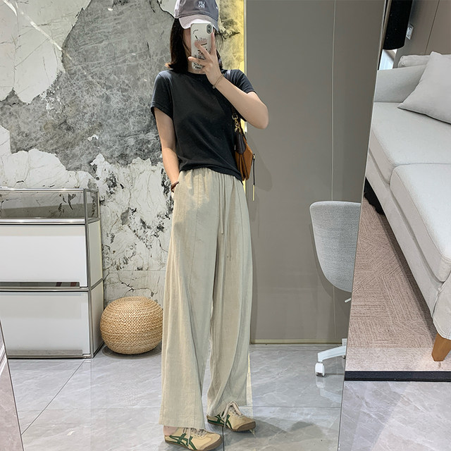 Tencel ramie ເຢັນ ແອວ elastic ກາງເກງຂາກວ້າງ