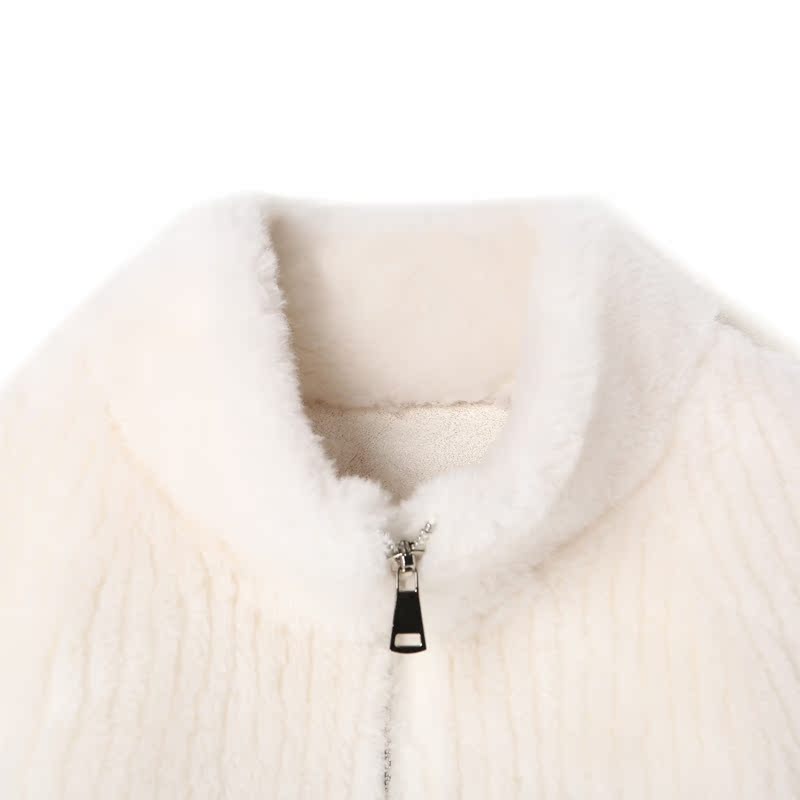 MIXMAX/美姿宝莲冬季新款杏色立领绵羊毛大衣女长袖拉链毛呢外套 - 图0