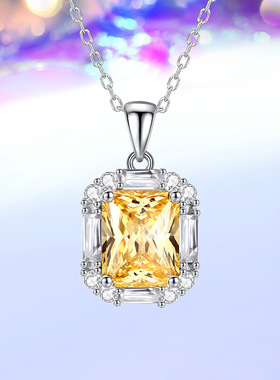 S925银海洋蓝色方糖项链轻奢小众简约设计高级感锁骨链ins风吊坠