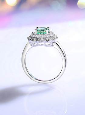 原创设计S925银戒指女帕拉伊巴绿高碳钻1.5克拉欧美锆石戒指