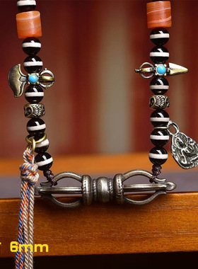 天然老西亚镶蚀线珠项链板眼天珠吊坠松石玛瑙虎牙天珠配饰文玩