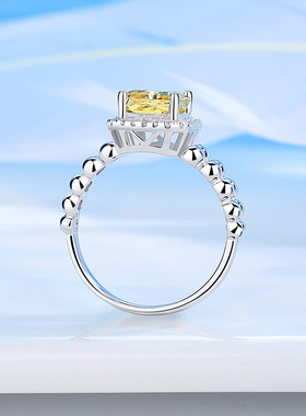 s925纯银指环四爪方糖祖母绿雷迪恩切割高碳钻排戒婚戒莫桑钻戒指