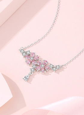 S925银流苏桃花项链女甜美小众颈饰轻奢高级感桃花锁骨链节日送礼