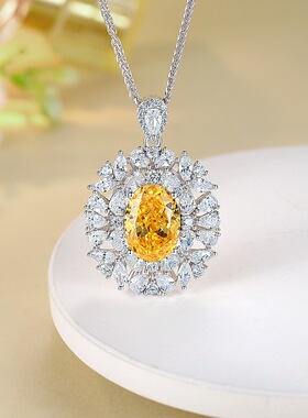 原创新款S925银豪华欧美吊坠10*14旦形海蓝冰花切高碳钻肖邦项链