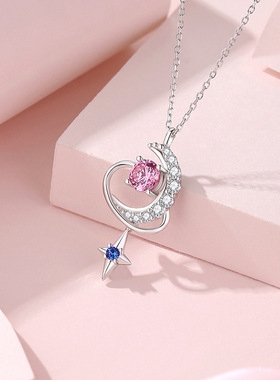 S925银小红书同款月亮之星项链女原创设计轻奢锁骨链月亮星星吊坠