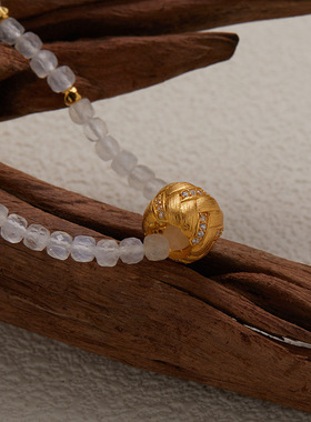 S925纯银天然月光石彩宝项链女原创纯手工串白色珠精致锁骨链热卖