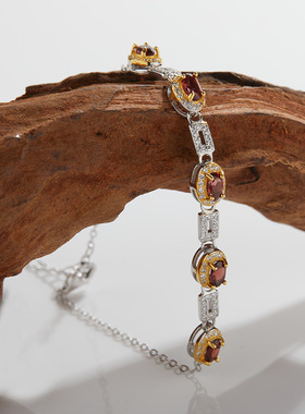 S925纯银镶天然石榴石透辉石彩宝手链女满钻轻奢高级感饰品