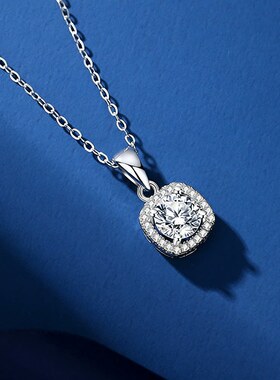 莫桑石S925纯银项链公主方包锁骨链吊坠夏季欧美锆石方形银饰