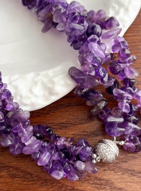 国风复古天然紫水晶碎石多层缠绕项链锁骨链晚装链