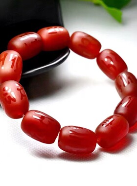 黑色天然磨砂玛瑙六字真言鼓桶珠手链情侣本命年个性佛珠串饰品男