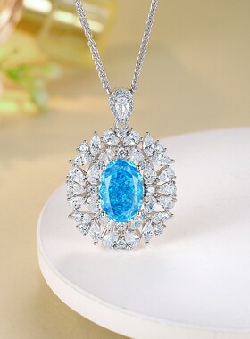 S925银跨境欧美高碳钻椭圆形冰花切黄钻戒指黄色锆石重工豪华吊坠