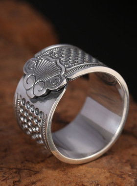 复古祥云戒指男潮流泰银开口指环