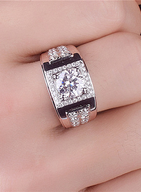 时尚新颖大方方围钻男戒指网红男士戒指群镶星光潮人结婚戒指