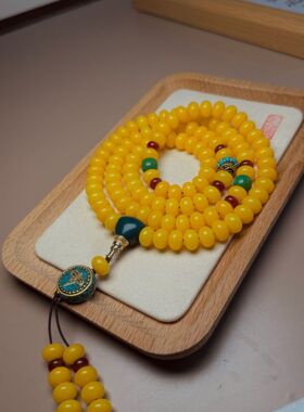 黄财米米108颗菩提子手串女生盘玩白玉菩提根佛珠文玩项链手链男